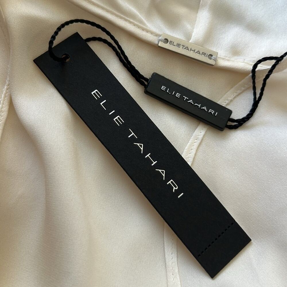 Ellie Tahari top sleeveless v-neck silk ruffled Emielina crème size xl NWT - Picture 4 of 6